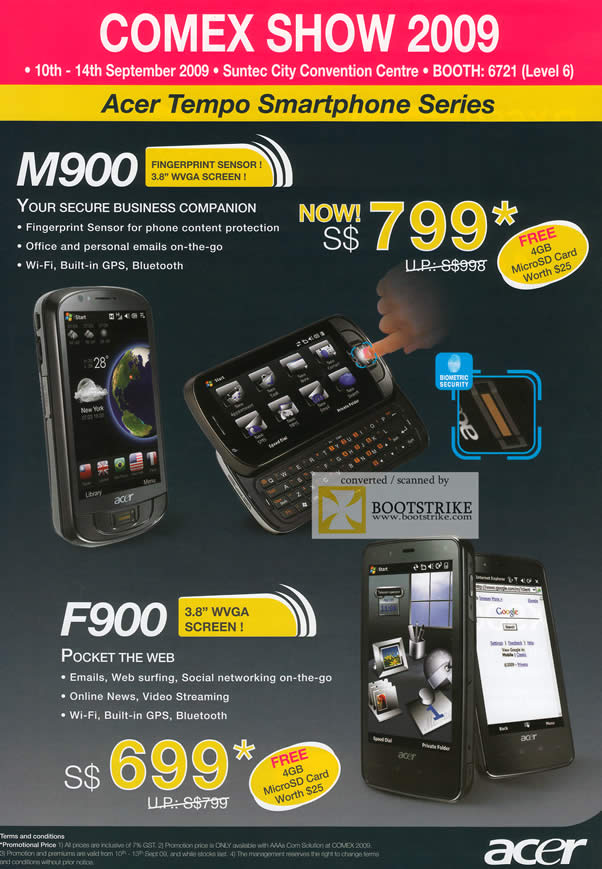 Comex 2009 price list image brochure of Acer Tempo Smartphone M900 F900