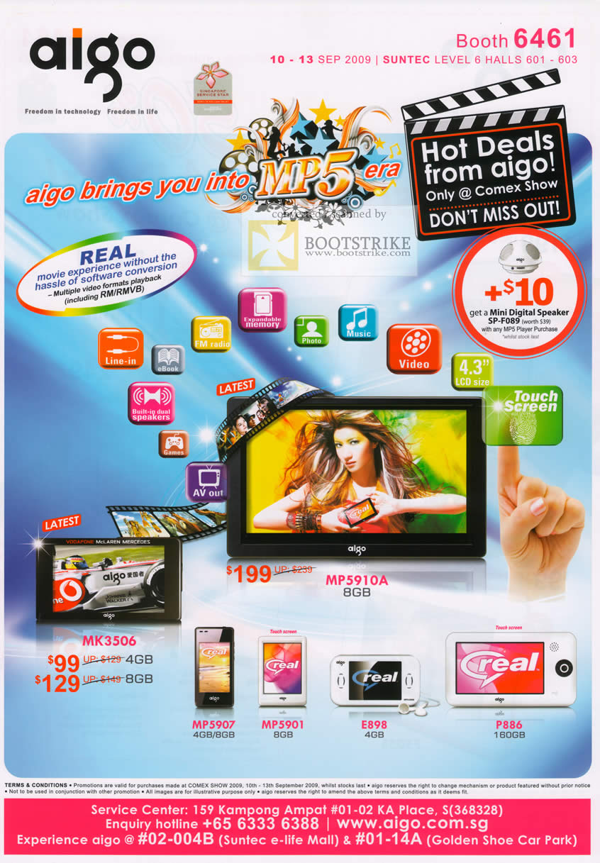 Comex 2009 price list image brochure of Aigo Mp5 PVP MK3506 MP5910A Mp5907 MP5901 E898 P886