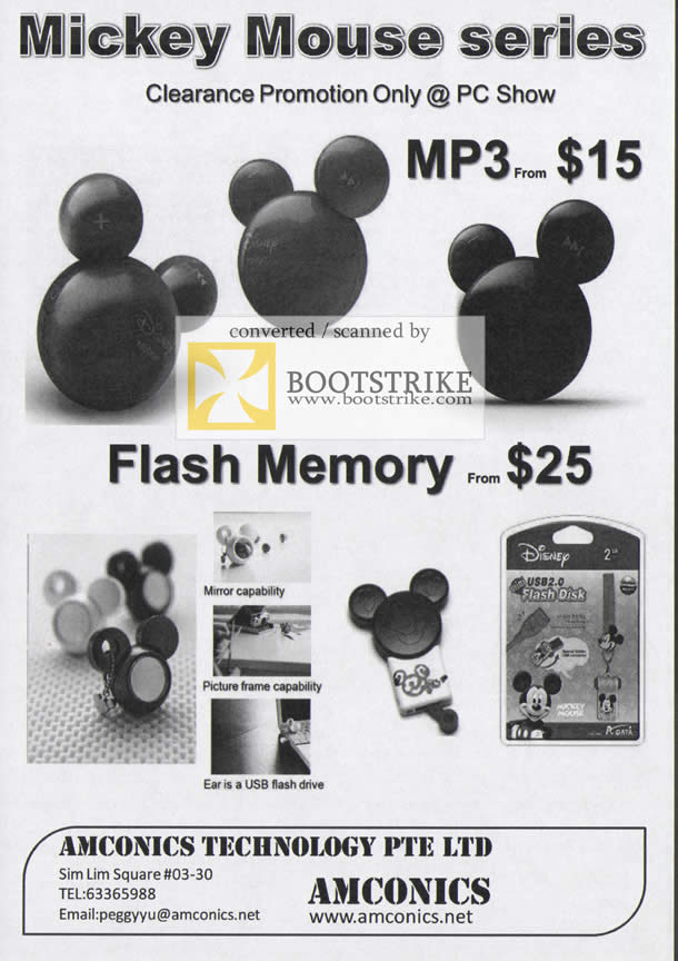 Comex 2009 price list image brochure of Amconics Mickey Mouse MP3 Flash Memory Players