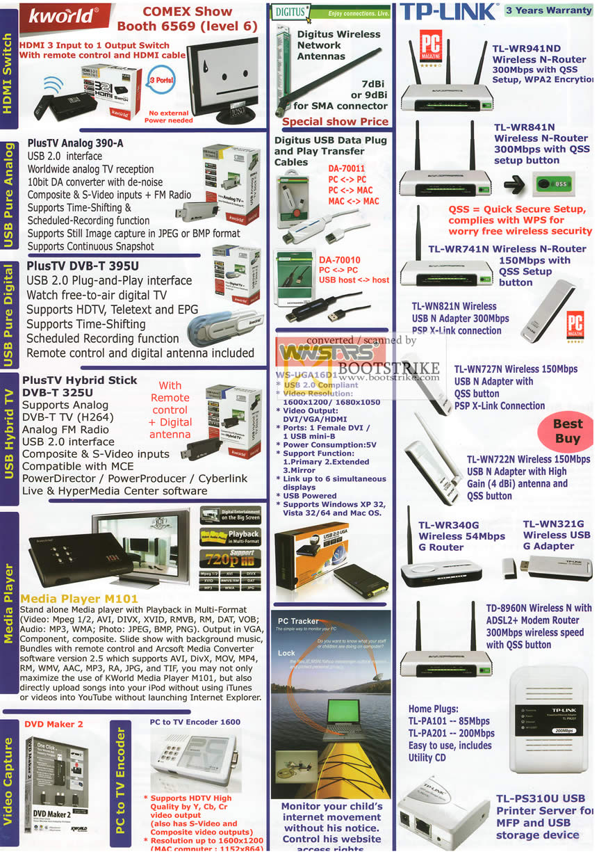 Comex 2009 price list image brochure of Asia Radio KWorld Digitus TP-LINK Media Player M101 UGA16D1