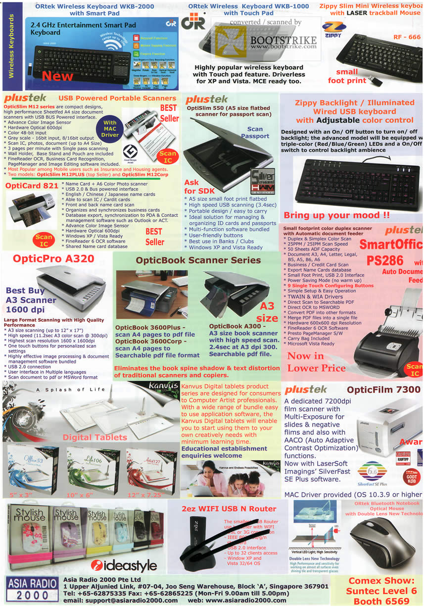 Comex 2009 price list image brochure of Asia Radio ORTek Zippy Plustek Scanners OptiSlim OpticPro OpticBook SmartOffice