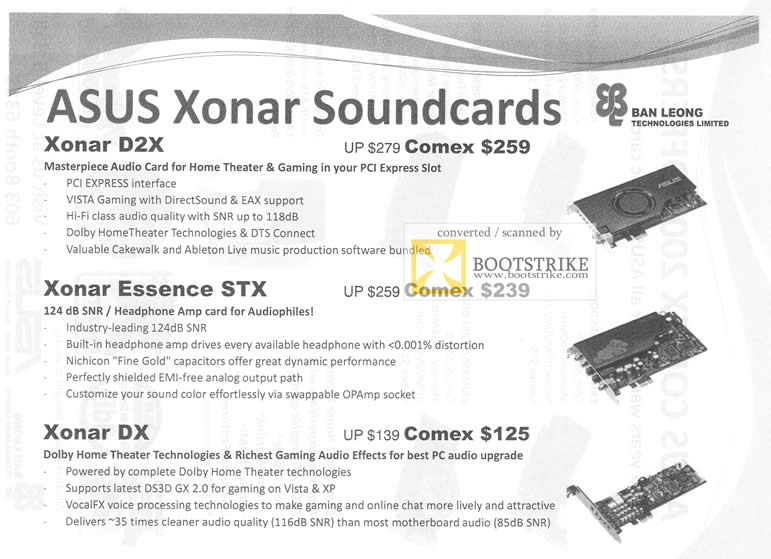 Comex 2009 price list image brochure of Ban Leong ASUS Xonar Soundcards D2X Essence STX DX