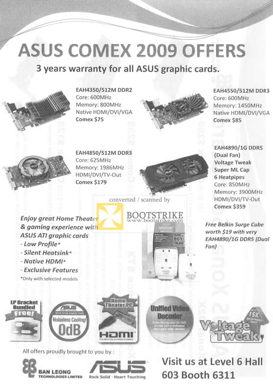 Comex 2009 price list image brochure of Ban Leong ASUS Graphic Card EAH4350 EAH4850 EAH4550 EAH4890