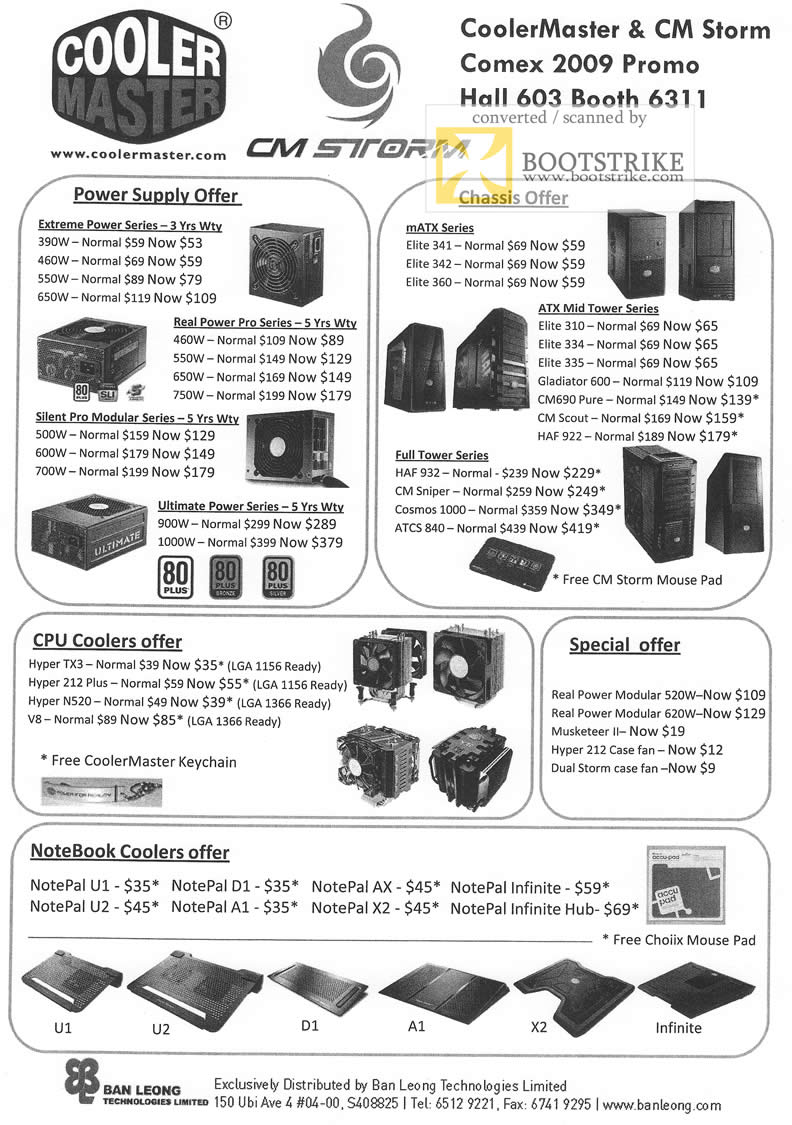 Comex 2009 price list image brochure of Ban Leong CoolerMaster Power Supply Chassis Full Tower Notebook CPU Coolers