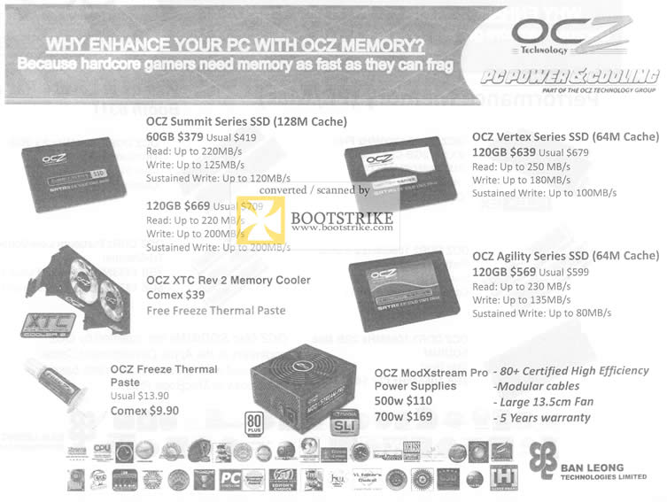 Comex 2009 price list image brochure of Ban Leong OCZ Vertex Summit XTC Agility ModXsteam Pro