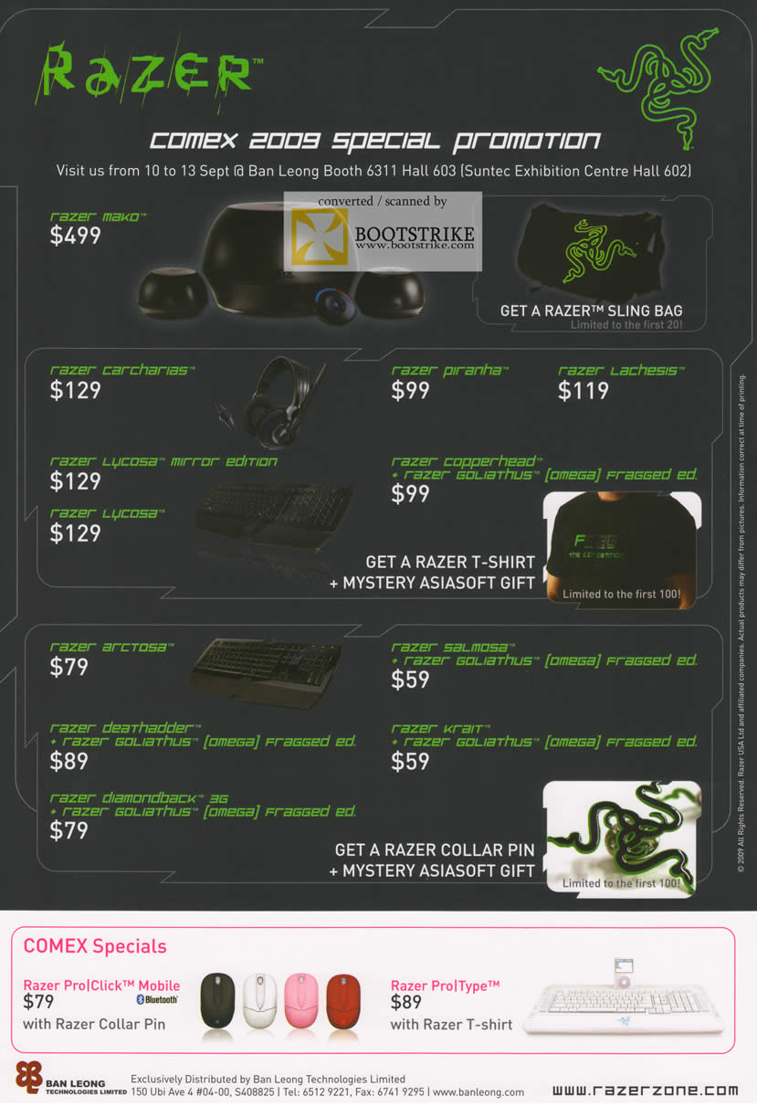 Comex 2009 price list image brochure of Ban Leong Razer Mako Lycosa Piranha