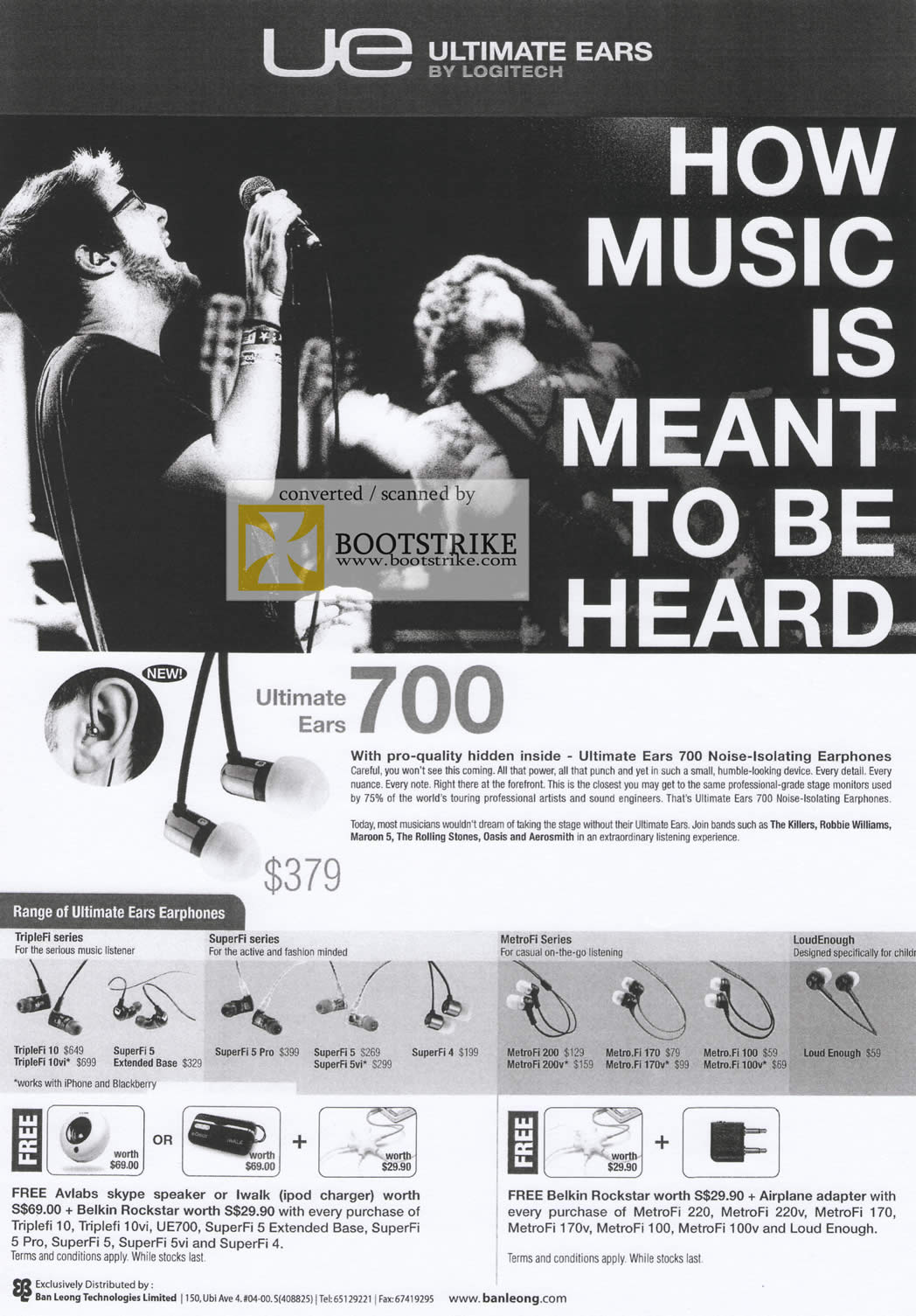 Comex 2009 price list image brochure of Ban Leong Ultimate Ears 700 TripleFi SuperFi MetroFi LoudEnough