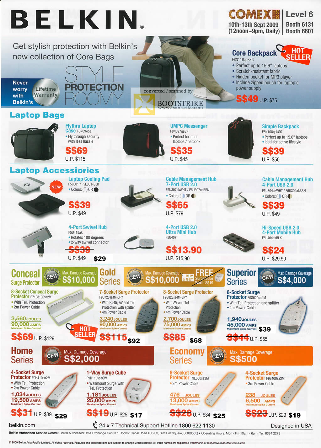 Comex 2009 price list image brochure of Belkin Laptop Bags Accessories Surge Protector