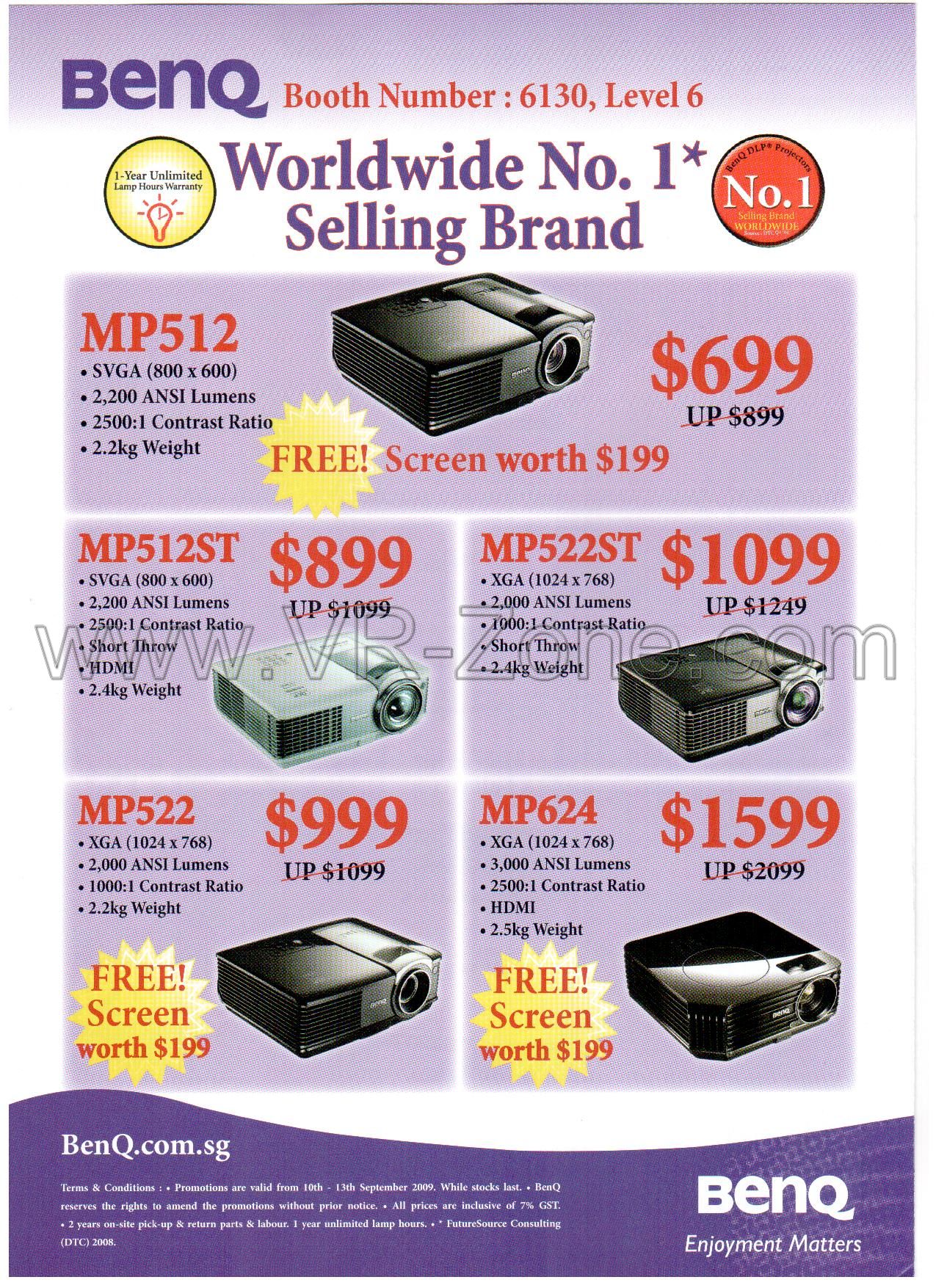 Comex 2009 price list image brochure of BenQ Projectors MP512 MP512ST MP522ST MP624 MP522