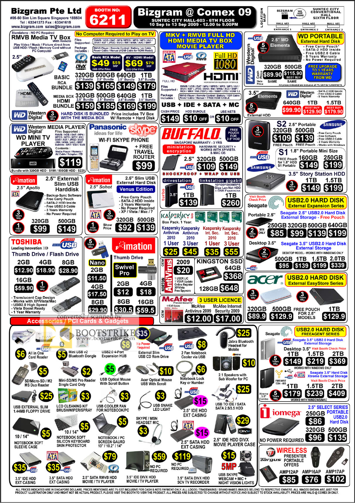 Comex 2009 price list image brochure of Bizgram Media TV Box WD Western Digital Buffalo Seagate Acer Toshiba Imation