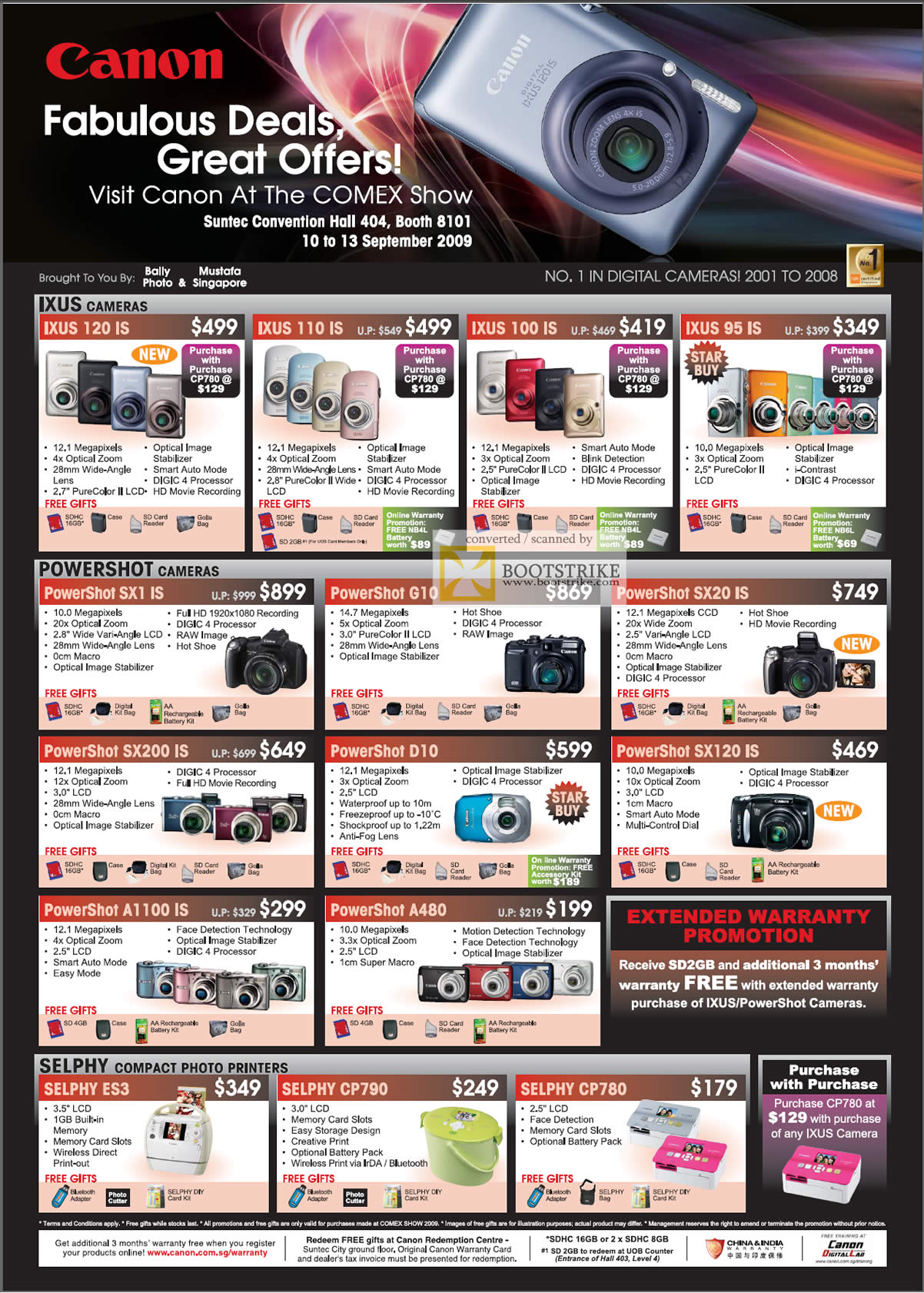 Comex 2009 price list image brochure of Canon Cameras IXUS PowerShot Selphy Compact Photo Printers