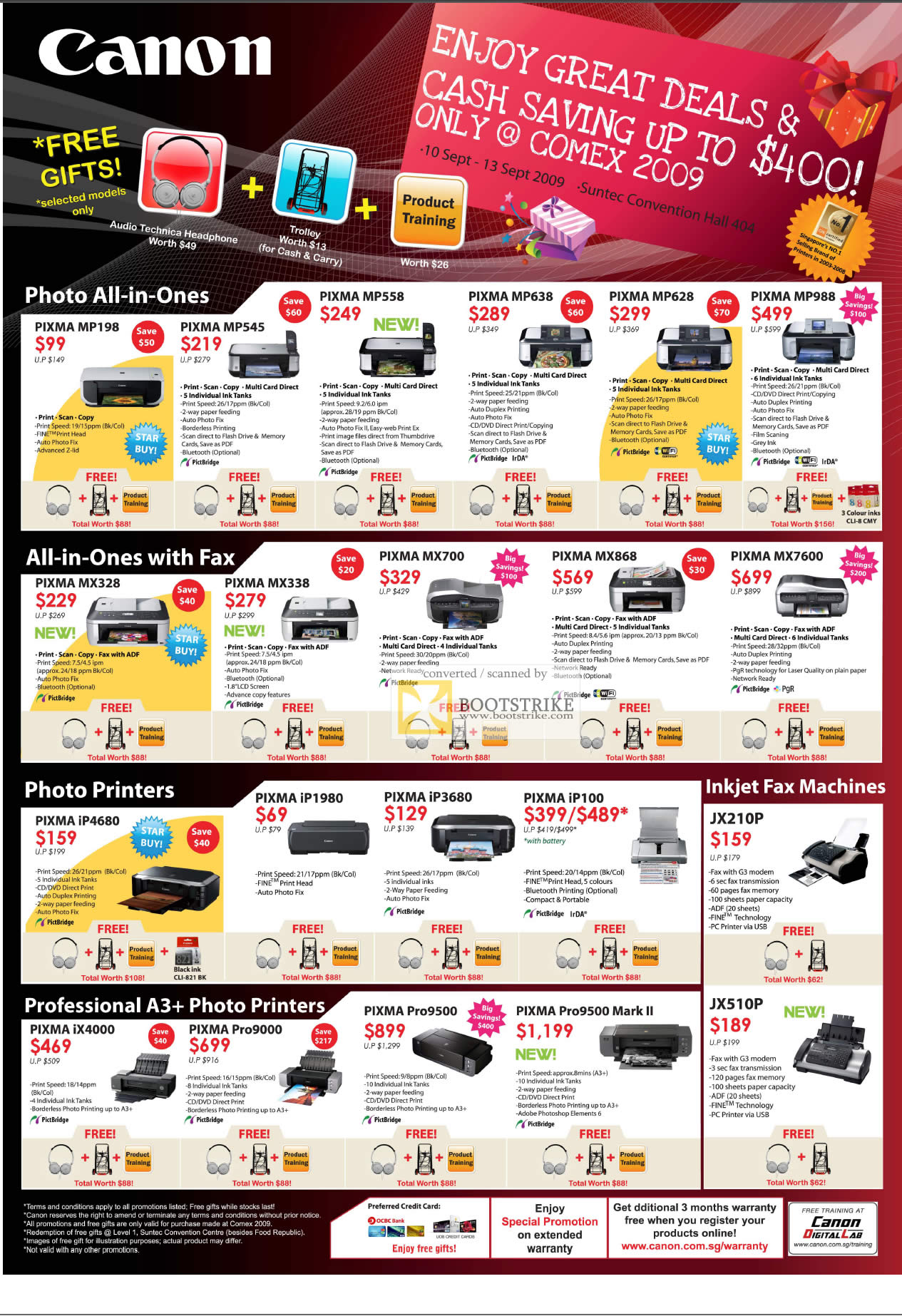 Comex 2009 price list image brochure of Canon Inkjet Printers Photo All-In-One Fax Professional A3