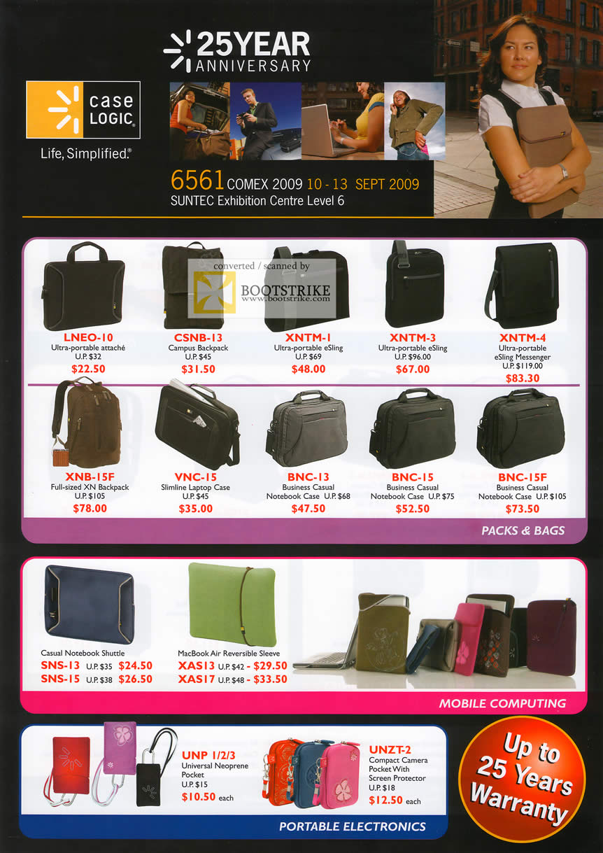 Comex 2009 price list image brochure of Caselogic Packs Bags Mobile Computing Portable Electronics