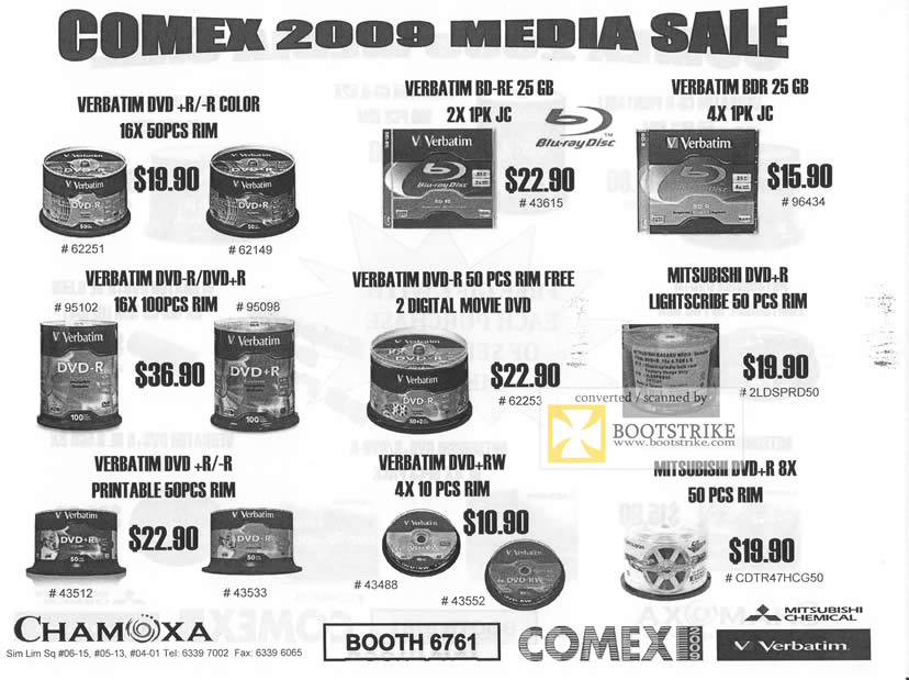 Comex 2009 price list image brochure of Chamoxa DVD-R BD-RE BDR Disc Media