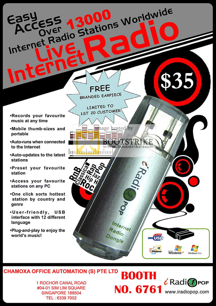 Comex 2009 price list image brochure of Chamoxa IRadiopop Internet Radio Dongle USB