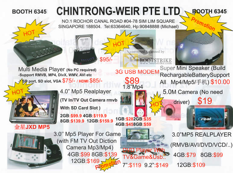 Comex 2009 price list image brochure of Chintrong-Weir Multi Media Player Mp5 Real Player Speaker