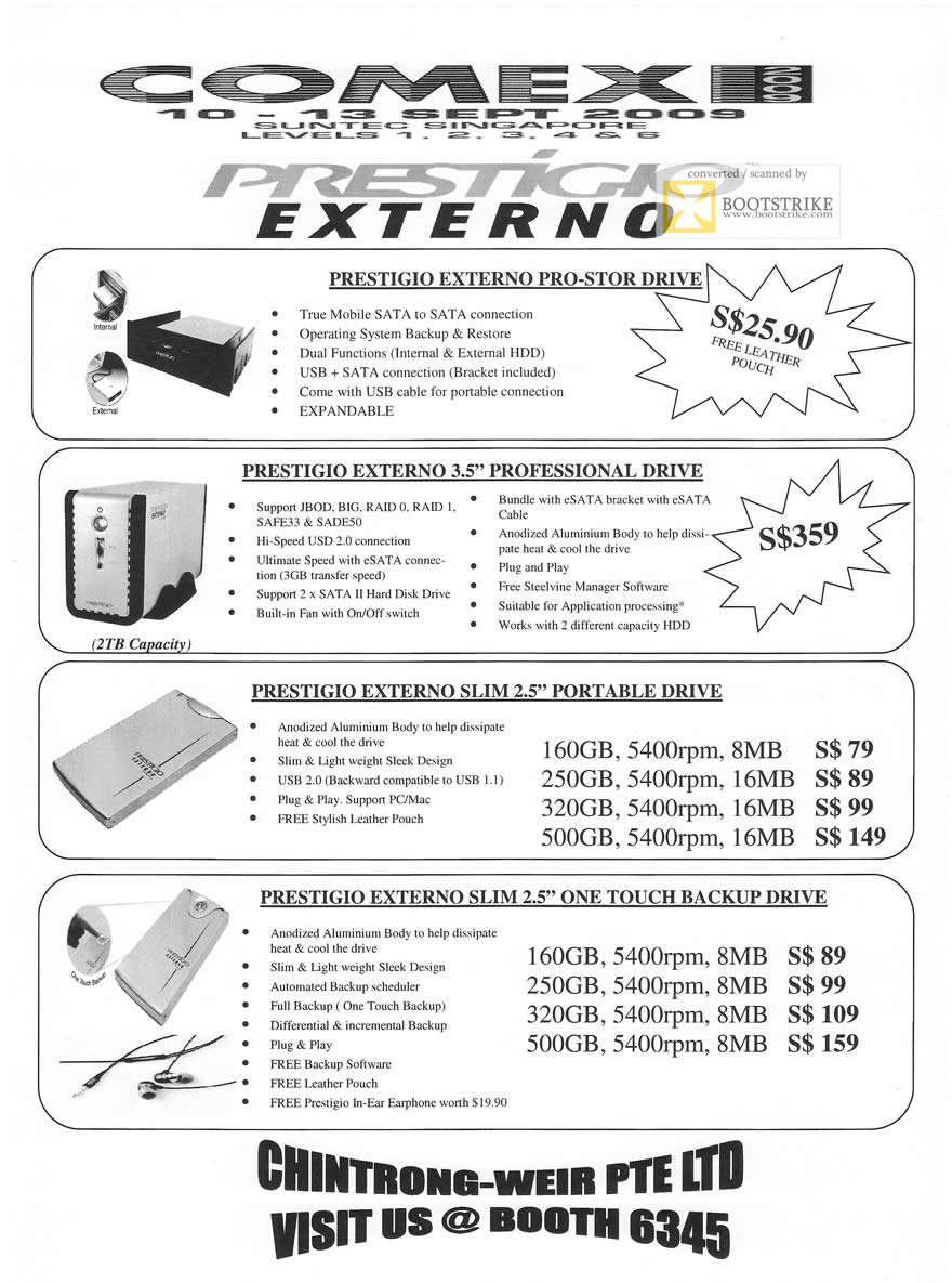 Comex 2009 price list image brochure of Chintrong-Weir Prestigio Externo External Storage