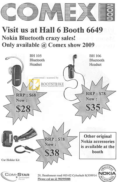 Comex 2009 price list image brochure of Com-Star Bluetooth Headset Nokia Accessories Car Holder