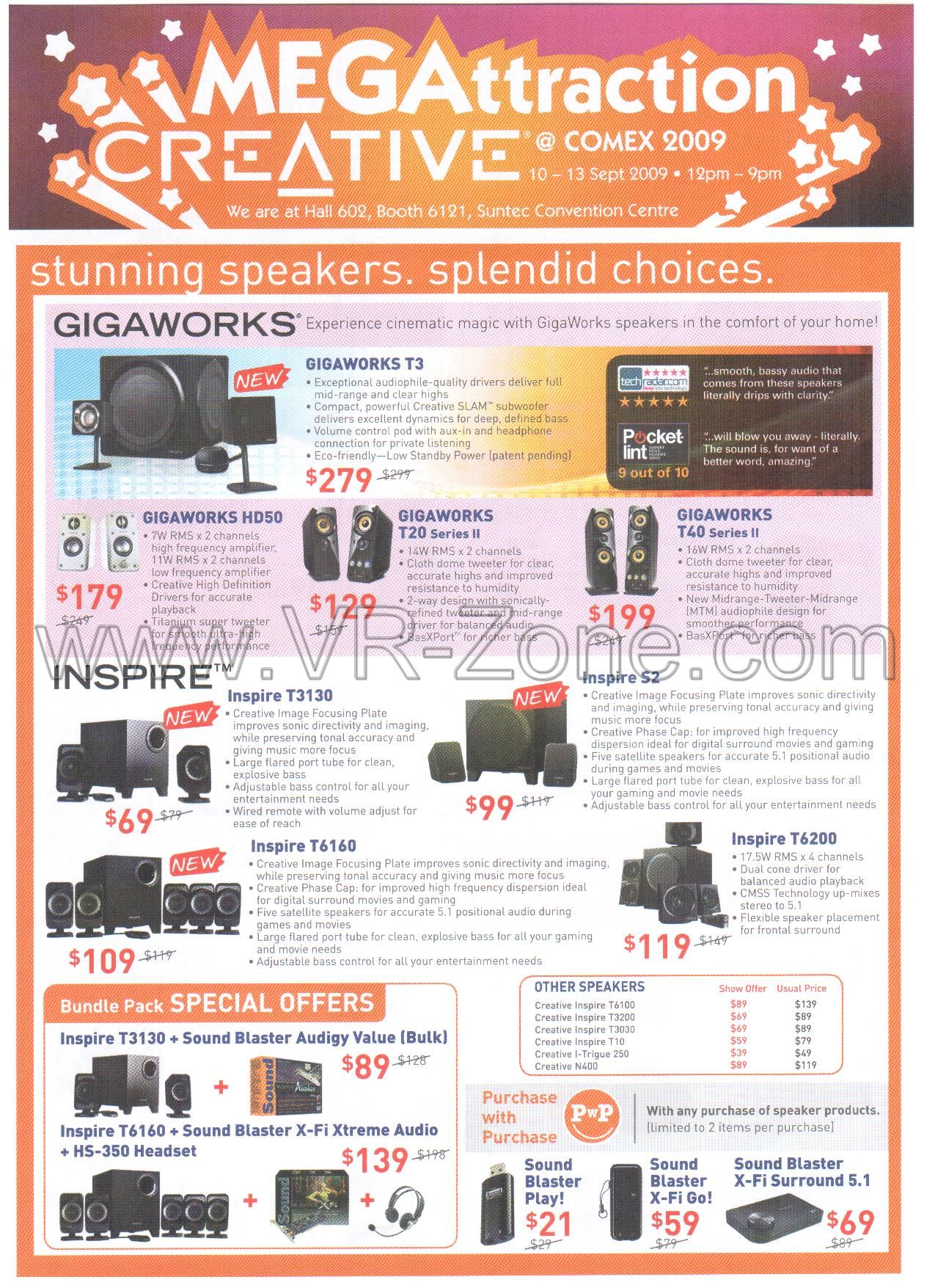 Comex 2009 price list image brochure of Creative Speakers Gigaworks Inspire X-Fi