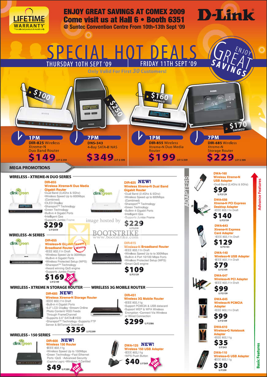 Comex 2009 price list image brochure of D-Link Wireless Xtreme N Duo Storage Mobile 3G Router Adaptors