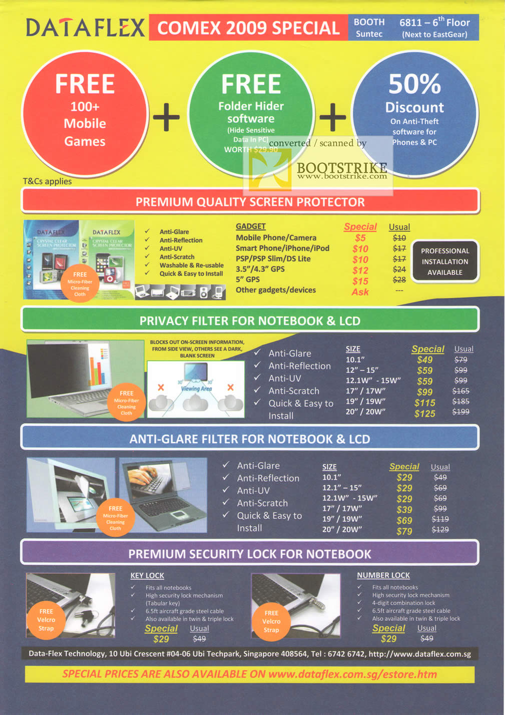 Comex 2009 price list image brochure of Dataflex Screen Protector Privacy Filter Anti-Glare Security Lock