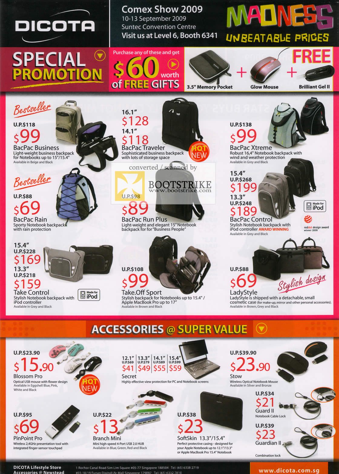 Comex 2009 price list image brochure of Dicota Bags BacPac Accessories Blossom Secret