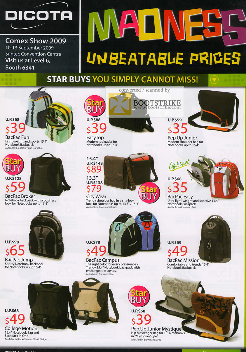 Comex 2009 price list image brochure of Dicota Bags BacPac EasyTop