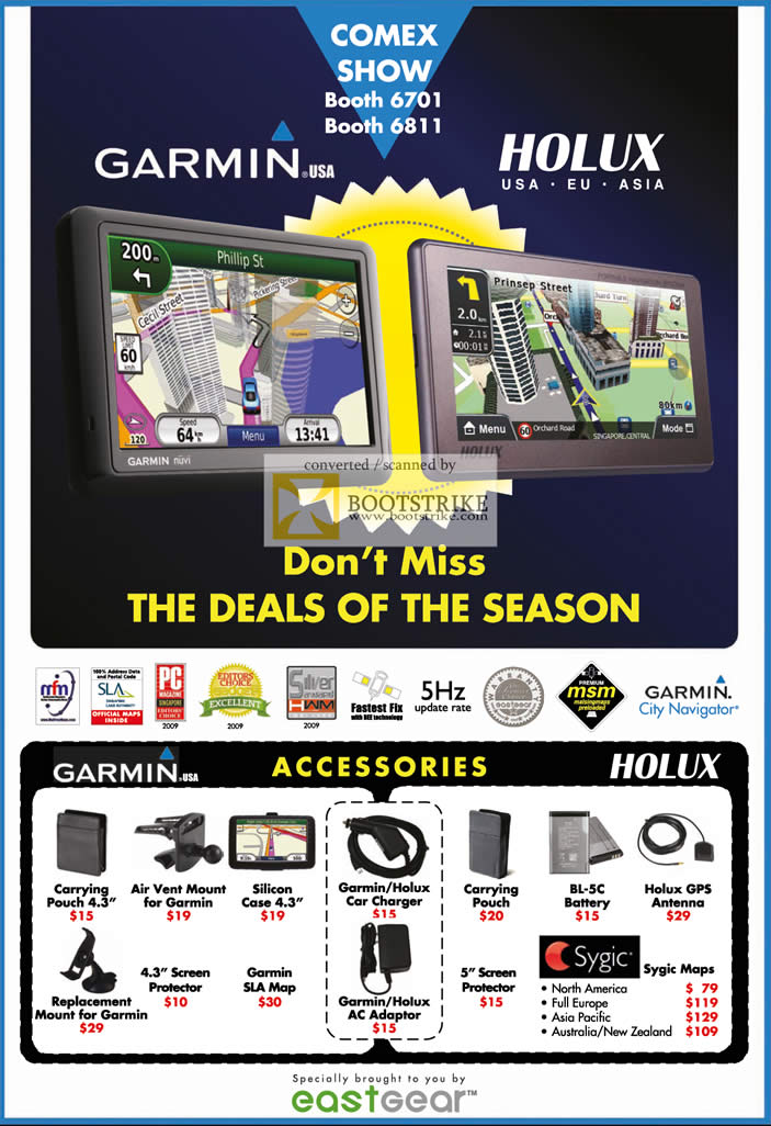 Comex 2009 price list image brochure of Eastgear Garmin Holux Accessories