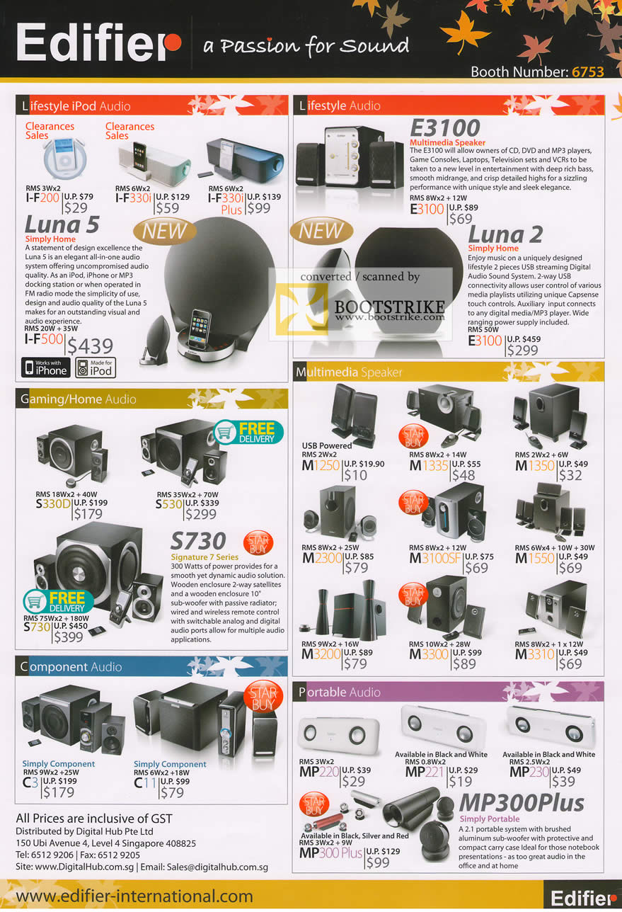 Comex 2009 price list image brochure of Edifier IPod Audio Speaker Gaming Portable MP300Plus Luna E3100