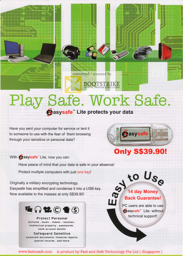 Comex 2009 price list image brochure of FastnSafe EasySafe Lite Data Protection