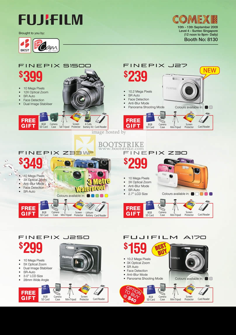 Comex 2009 price list image brochure of Fujifilm Finepix Digital Cameras S1500 J27 Z33W Z30 J250 A170