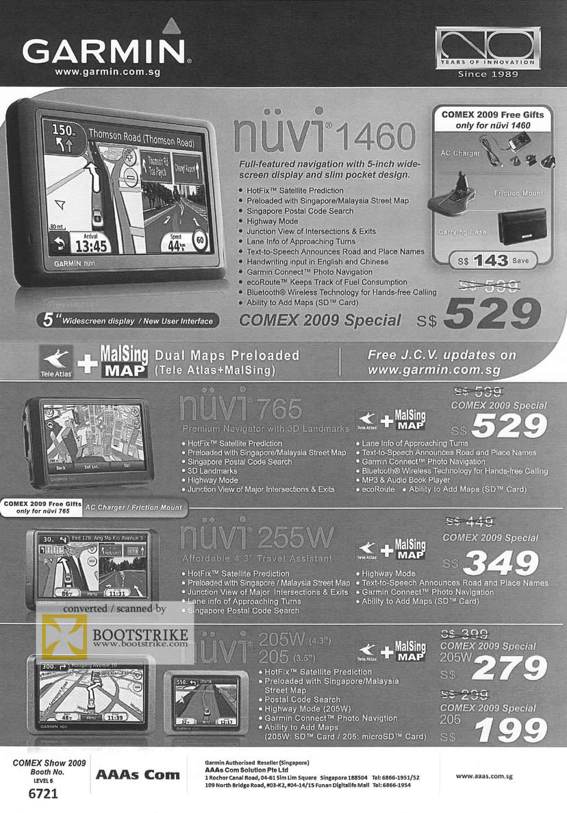 Comex 2009 price list image brochure of Garmin GPS Nuvi 1460 765 255W 205W 205 AAAs