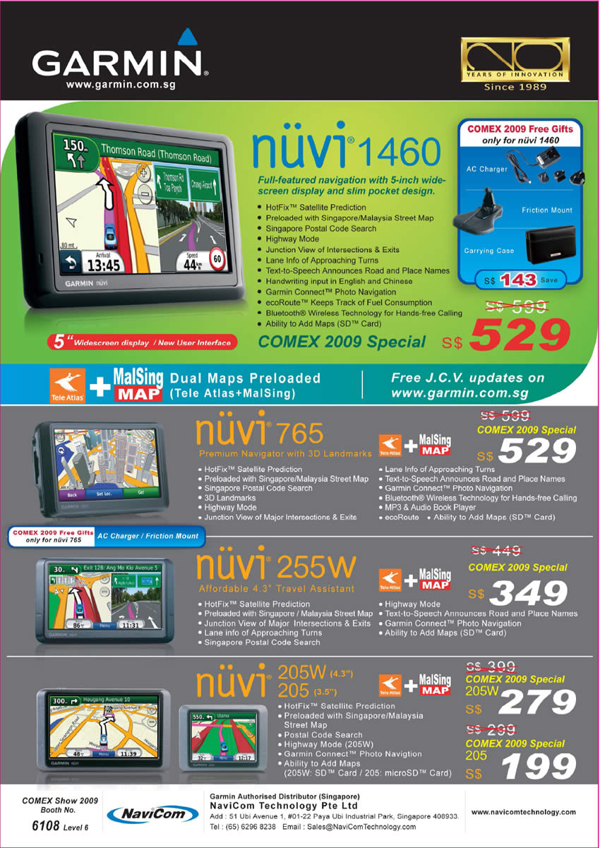 Comex 2009 price list image brochure of Garmin GPS Nuvi 1460 765 255W 205W 205 Navicom