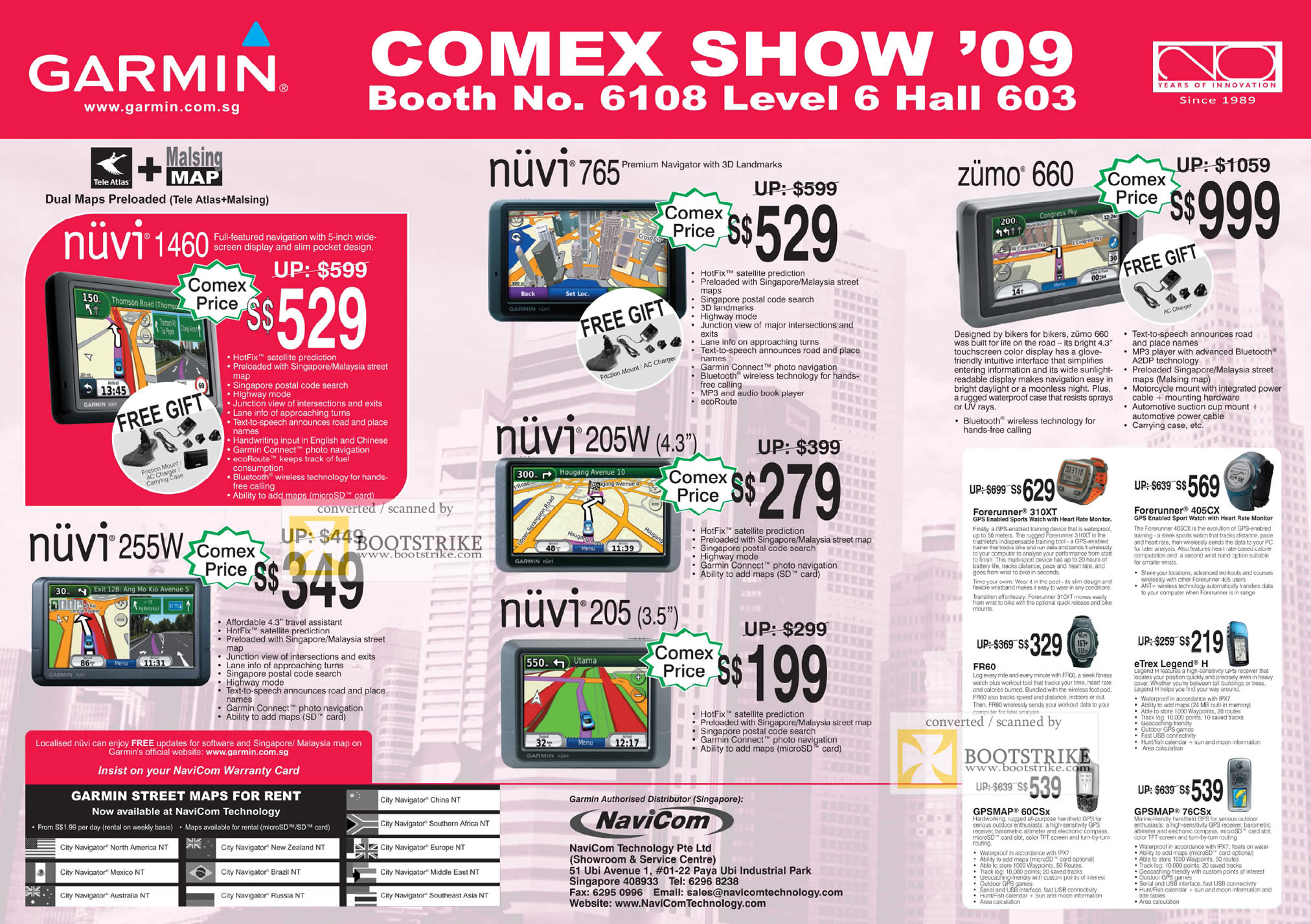 Comex 2009 price list image brochure of Garmin Nuvi 765 205W 205 1460 255w Zumo 660 GPS System Navicom