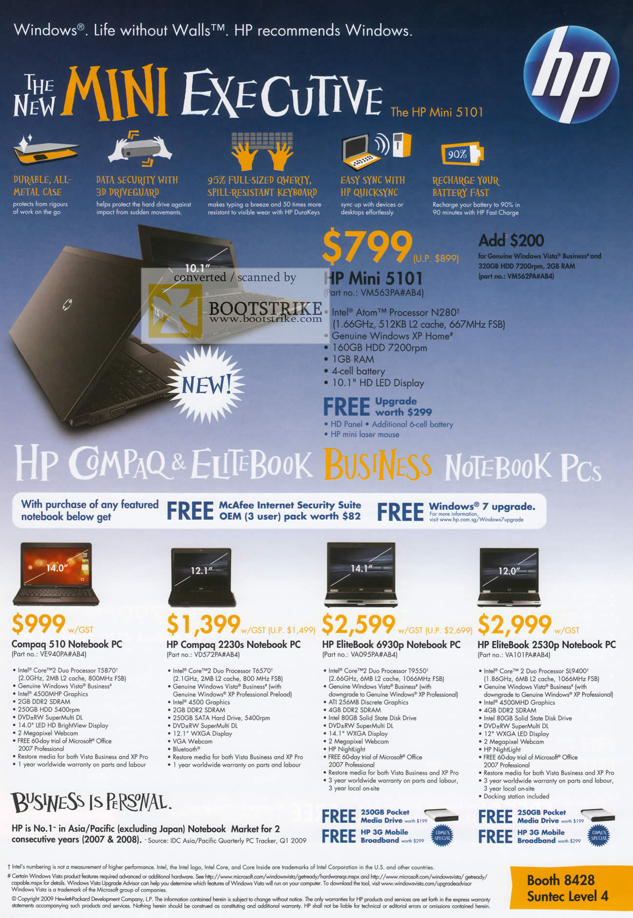 Comex 2009 price list image brochure of HP Compaq Notebook Elitebook Business Mini 5101 510 2230s 6930p 2530p