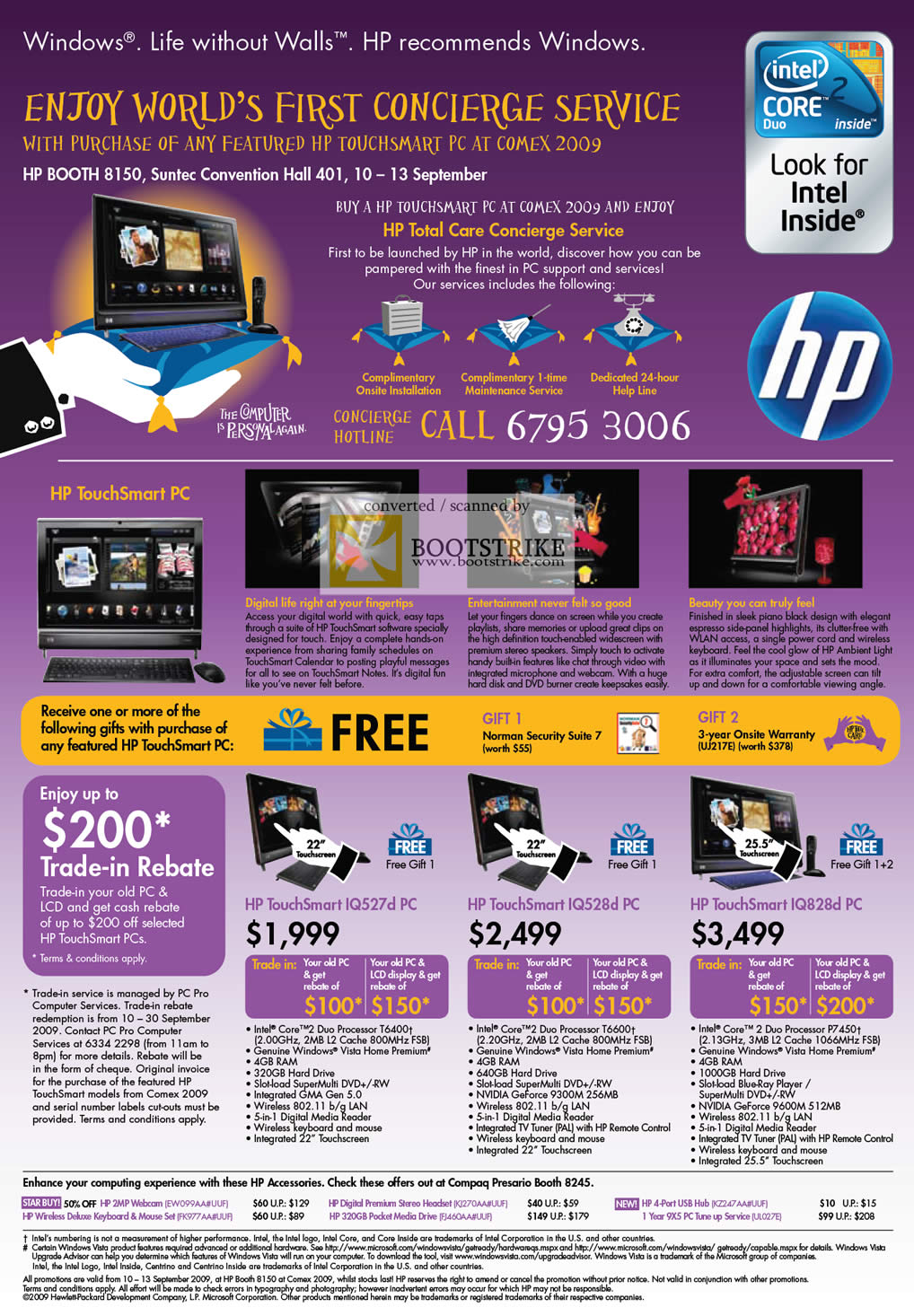 Comex 2009 price list image brochure of HP Concierge TouchSmart PC IQ527d IQ528d IQ828d