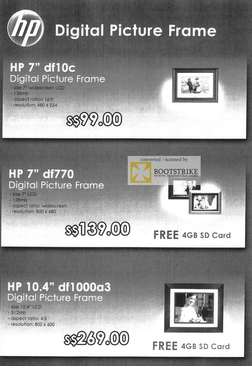 Comex 2009 price list image brochure of HP Digital Photo Frame Df10c Df770 Df1000a3 B6636