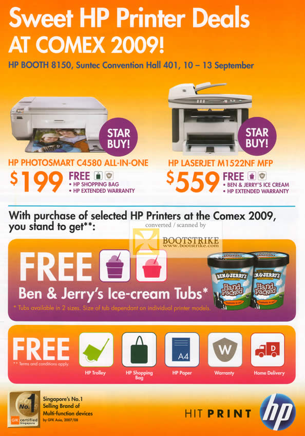 Comex 2009 price list image brochure of HP Printers Photosmart C4580 Laserjet M1522NF