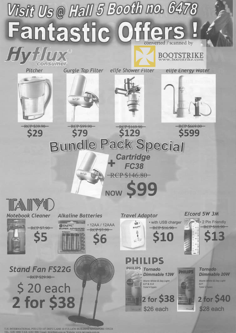 Comex 2009 price list image brochure of Hyflux Pitcher Tap Shower Filter Taiyo Notebook Cleaner Batteries Fan