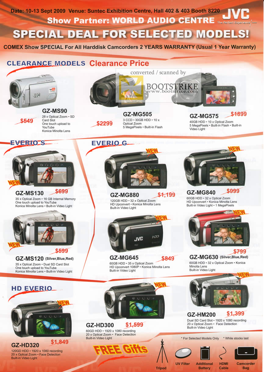 Comex 2009 price list image brochure of JVC Everio S G HD Camcorders