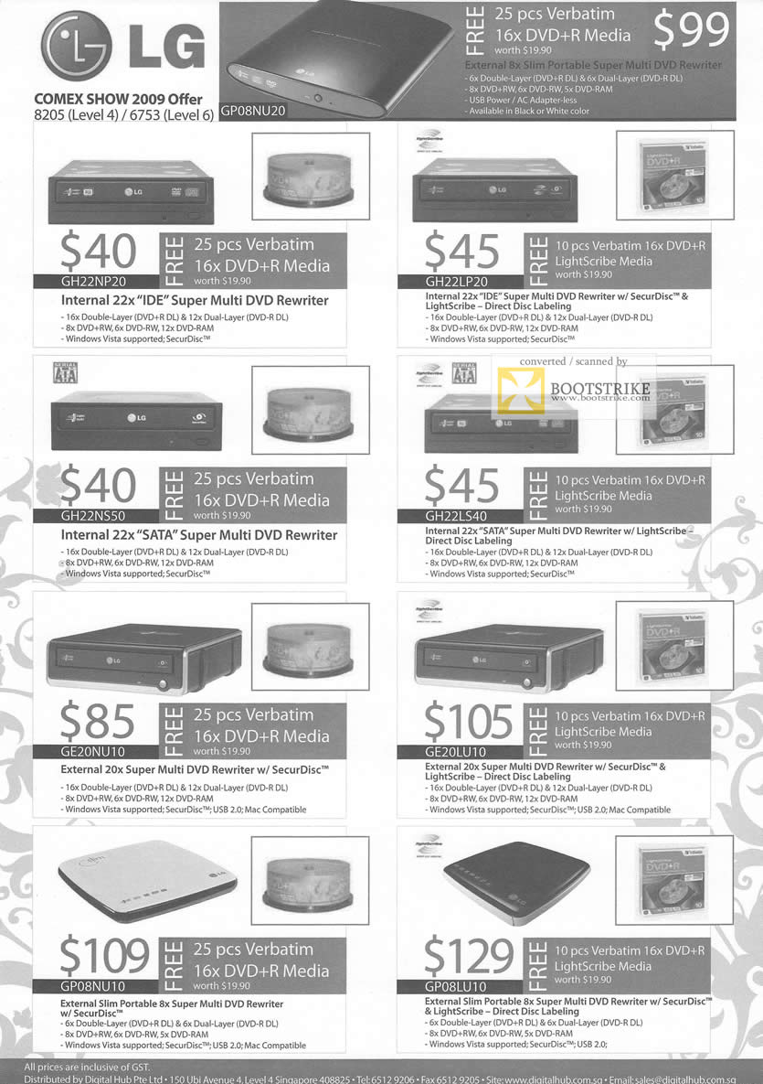 Comex 2009 price list image brochure of LG DVD Rewriter SATA IDE External Internal