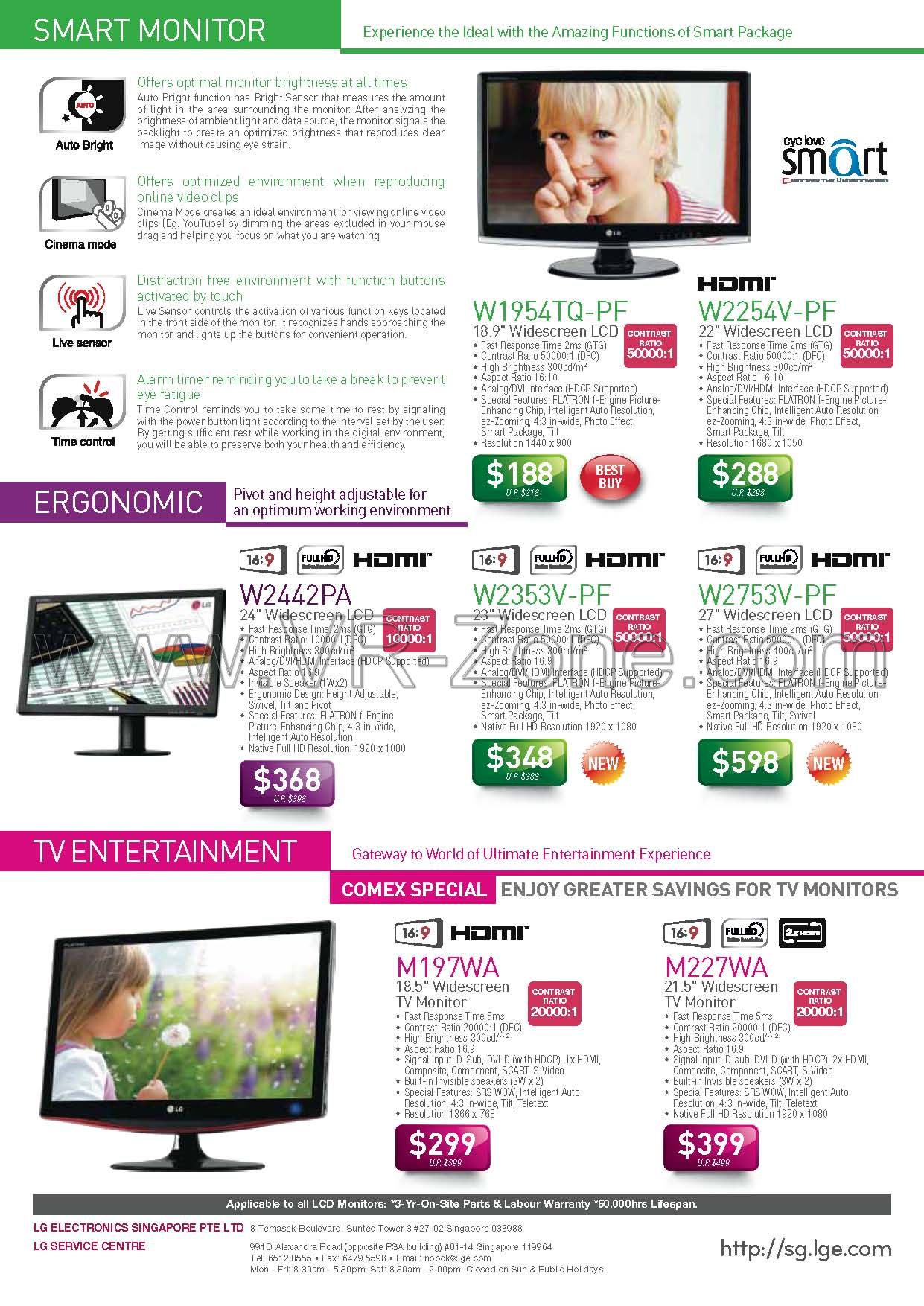 Comex 2009 price list image brochure of LG LCD Monitors TV W9154TQ W2254V W2442PA W2353V W2753V M197WA M22WA