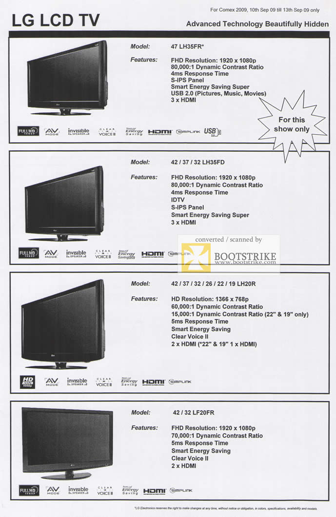 Comex 2009 price list image brochure of LG LCD TV LH35FR LH35FD LH20R LF20FR