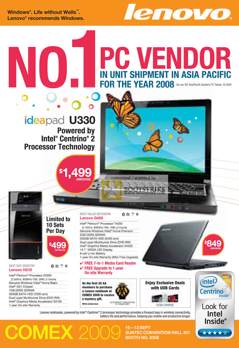 Comex 2009 price list image brochure of Lenovo Ideapad Notebook U330 G450 H210 Desktop H210