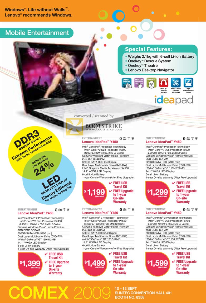 Comex 2009 price list image brochure of Lenovo Ideapad Notebooks Y450 Mobile Entertainment