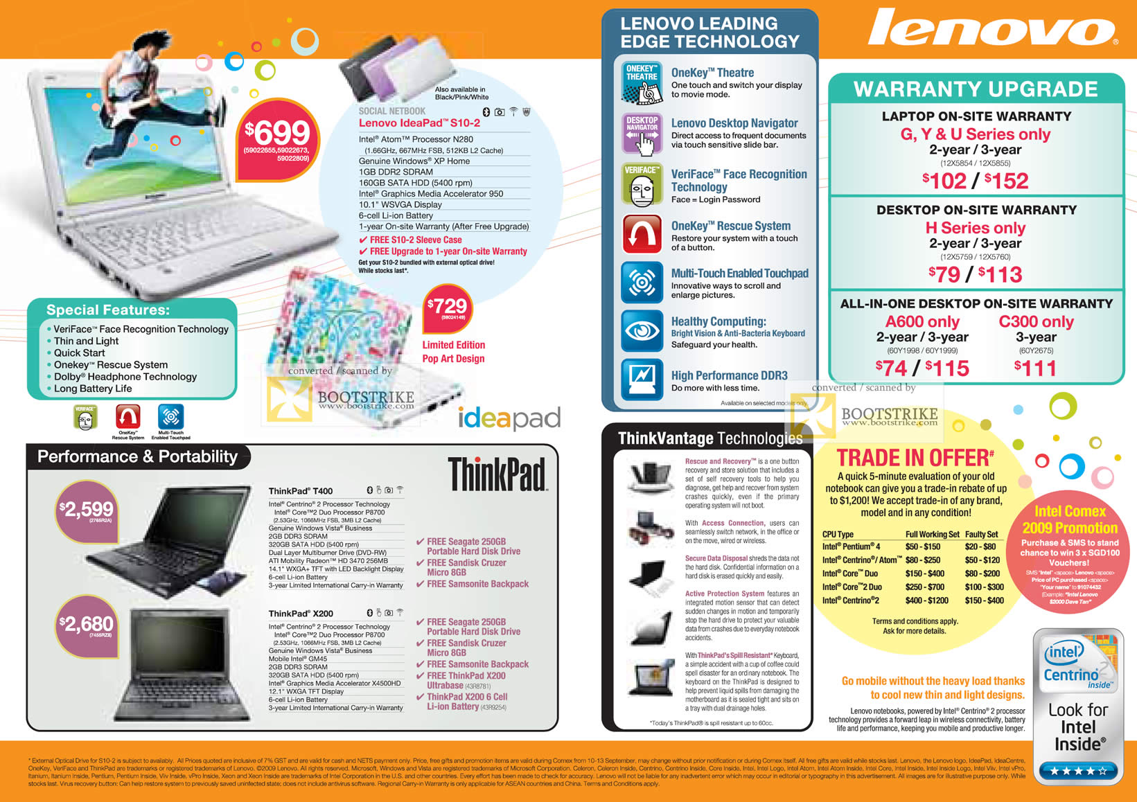 Comex 2009 price list image brochure of Lenovo Netbook Ideapad S10-2 IBM ThinkPad T400 X200 Trade-In Warranty