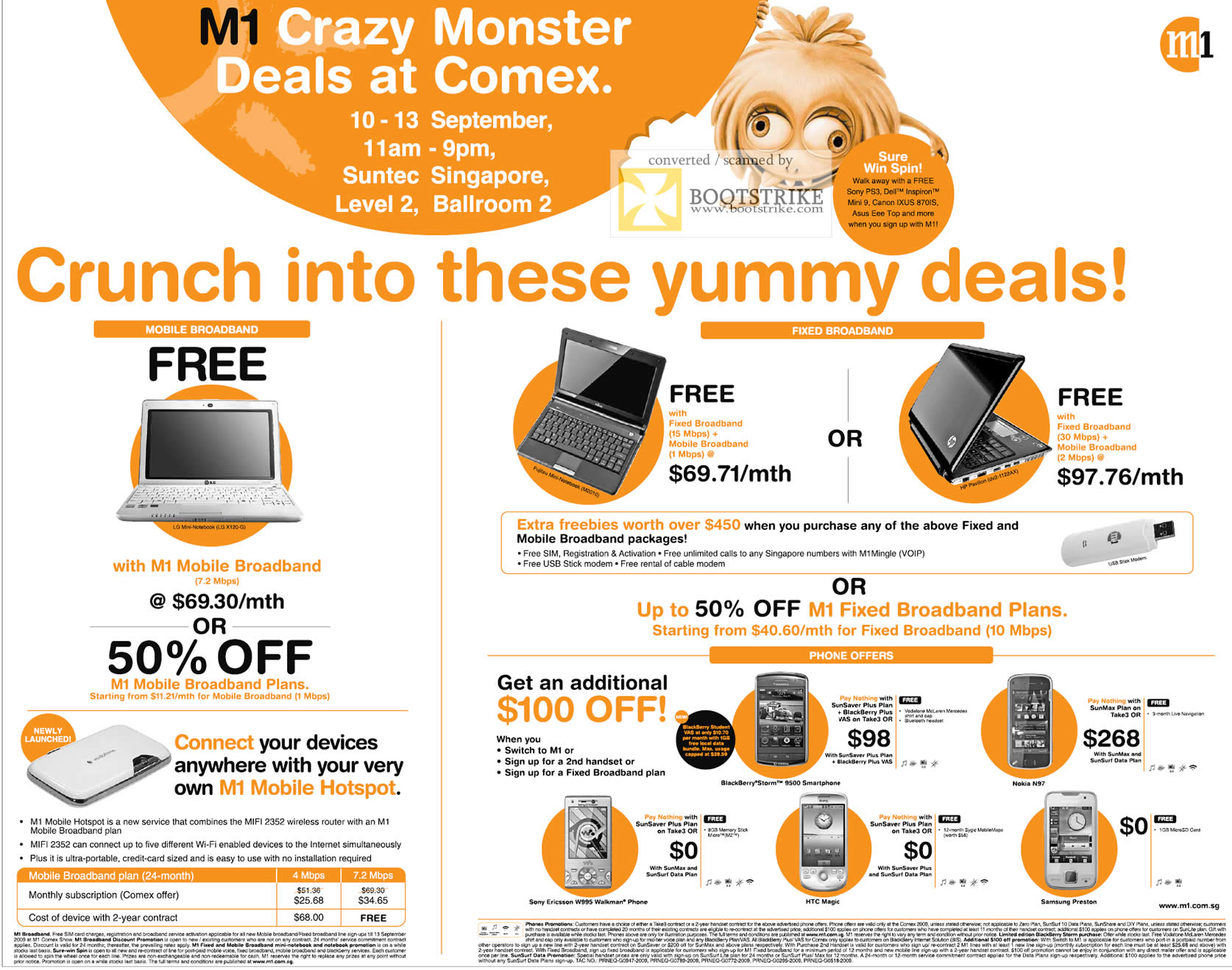 Comex 2009 price list image brochure of M1 Mobile Broadband LG Mini Notebook X120 Fujitsu HP Pavilion