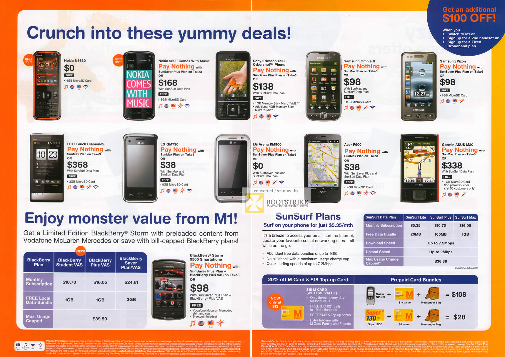 Comex 2009 price list image brochure of M1 Mobile Phone Deals Nokia Samsung Sony Ericsson Acer Garmin HTC LG