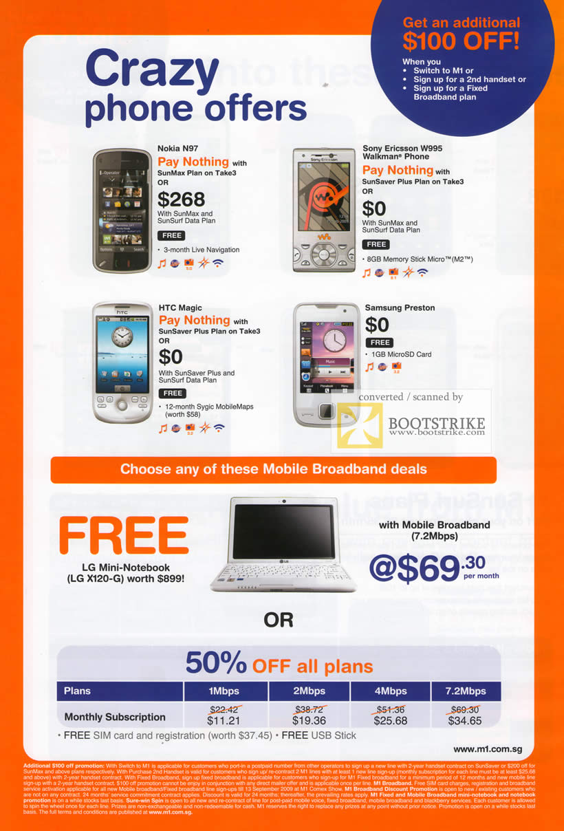 Comex 2009 price list image brochure of M1 Phones Nokia Sony HTC Samsung LG Mini Notebook Mobile Broadband LG X120-G