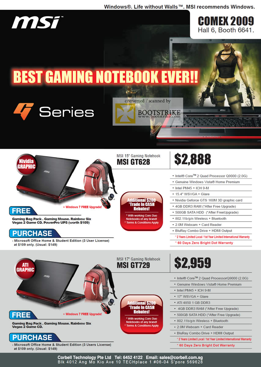 Comex 2009 price list image brochure of MSI Gaming Notebook GT628 GT729